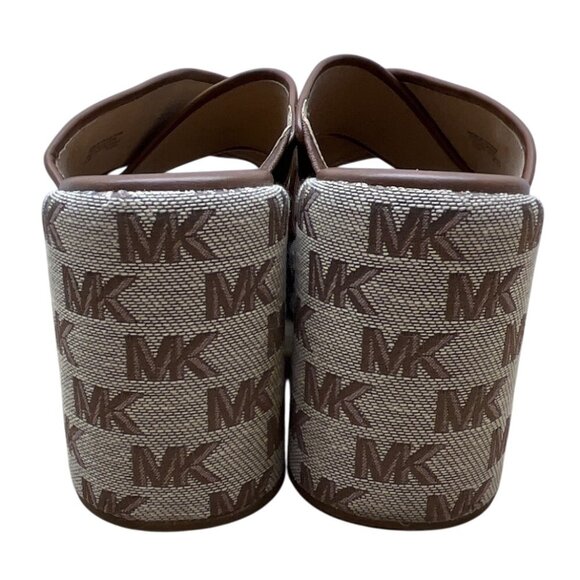 Michael Kors Women’s Brown MK Monogram Canvas Slip-On Wedge Sandals Size 9.5M - Picture 5 of 9